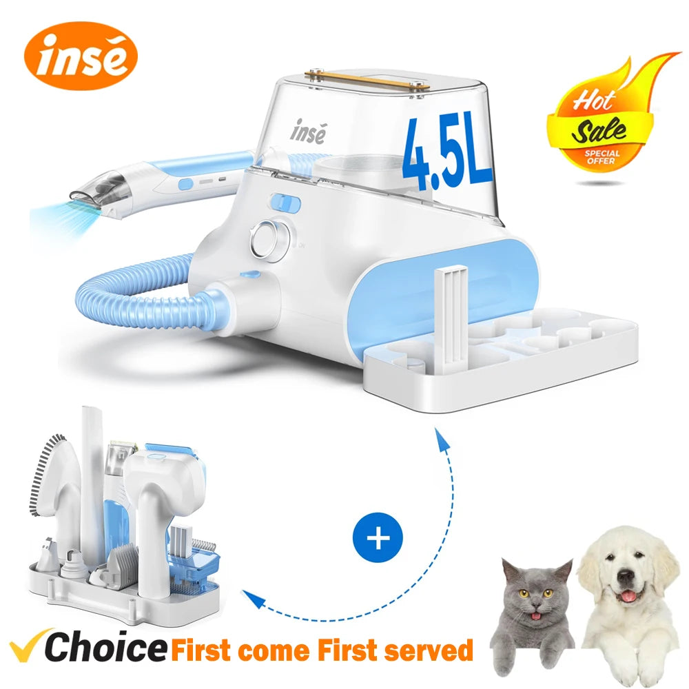 INSE P30 Dog Grooming Vacuum Ultra-Low Noise Pet Grooming Kits with 4.5L Large Capacity Dust Box Pet Clipper for Pet Hair Clean