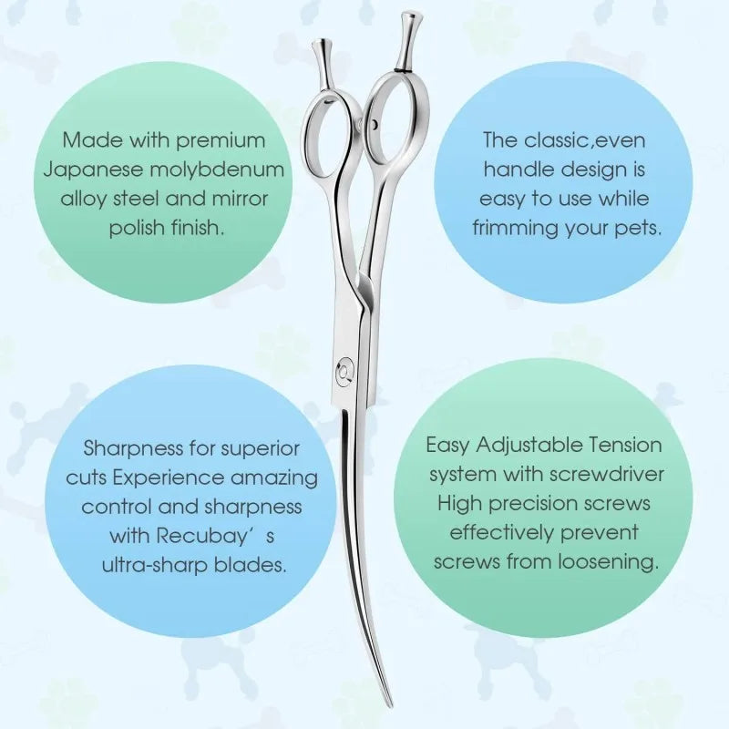 7.5" Curved Dog Grooming Scissors , Professional Pet Curved Scissors Dog Scissors Cat Curved Scissors